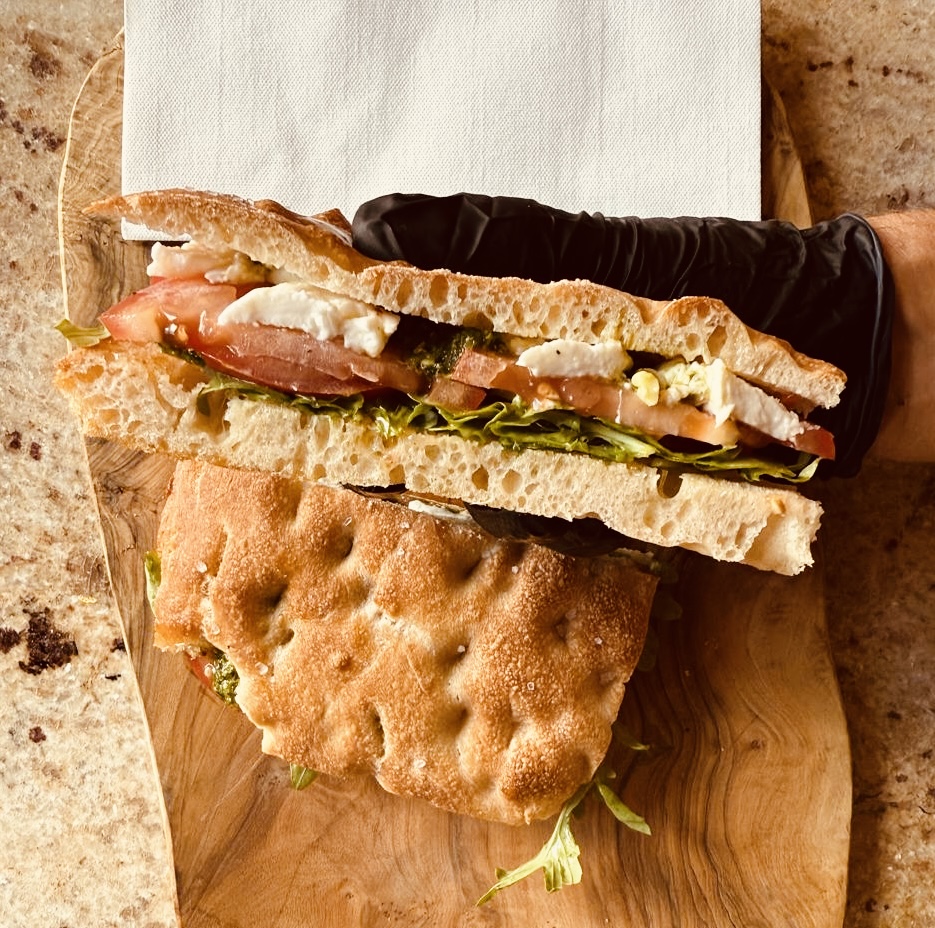 Focaccia sandwich close-up